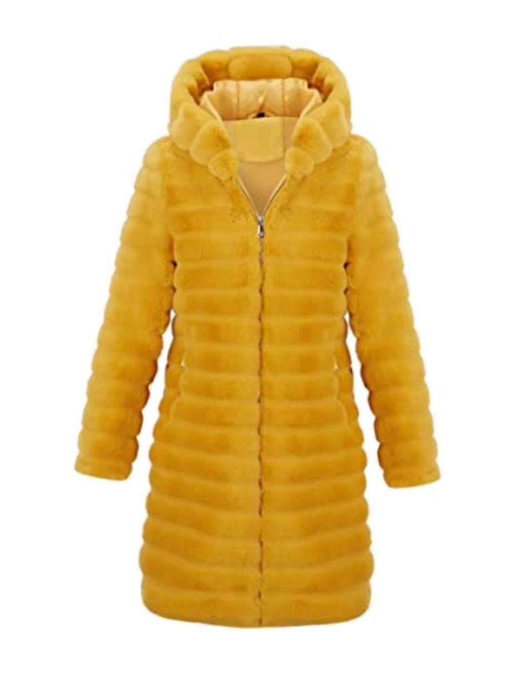 Women's Long Faux Fur Hooded Zip Coat Oversized Fleece Jacket